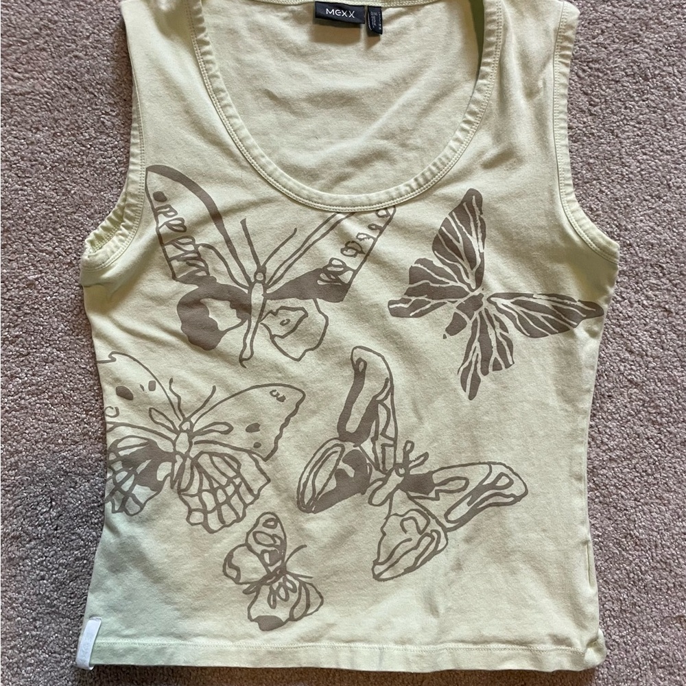 Mexx Women's Light Green Cream Butterfly Stretchy Tank Top
